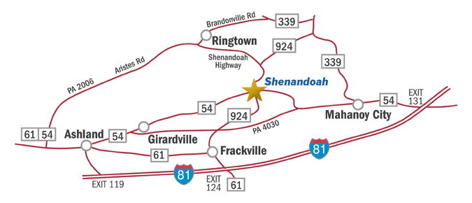 Shenandoah, PA Location Map